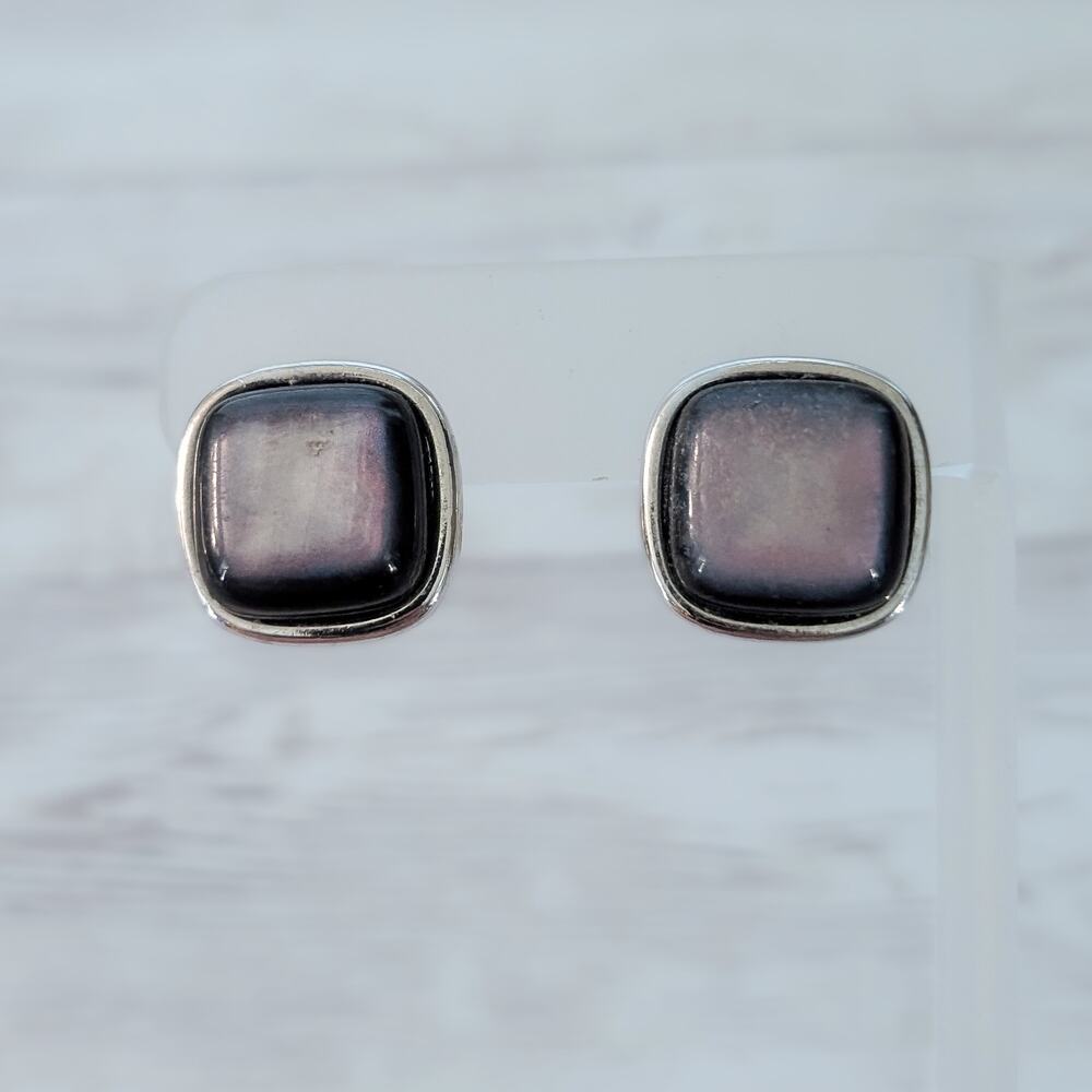 Vintage Clip On Earrings Unusual Frosted Blue-ish? Slight Purple Tones?